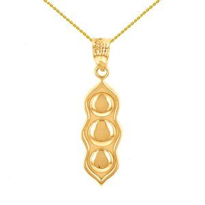 Solid 10k Gold Three Peas in a Pod Pendant Necklace - Yellow, Rose, or White